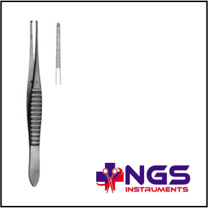 S.S. T/C Gillies Tissue Forceps, 6", 1x2 Teeth, Atraumatic Surgical Instrument, New