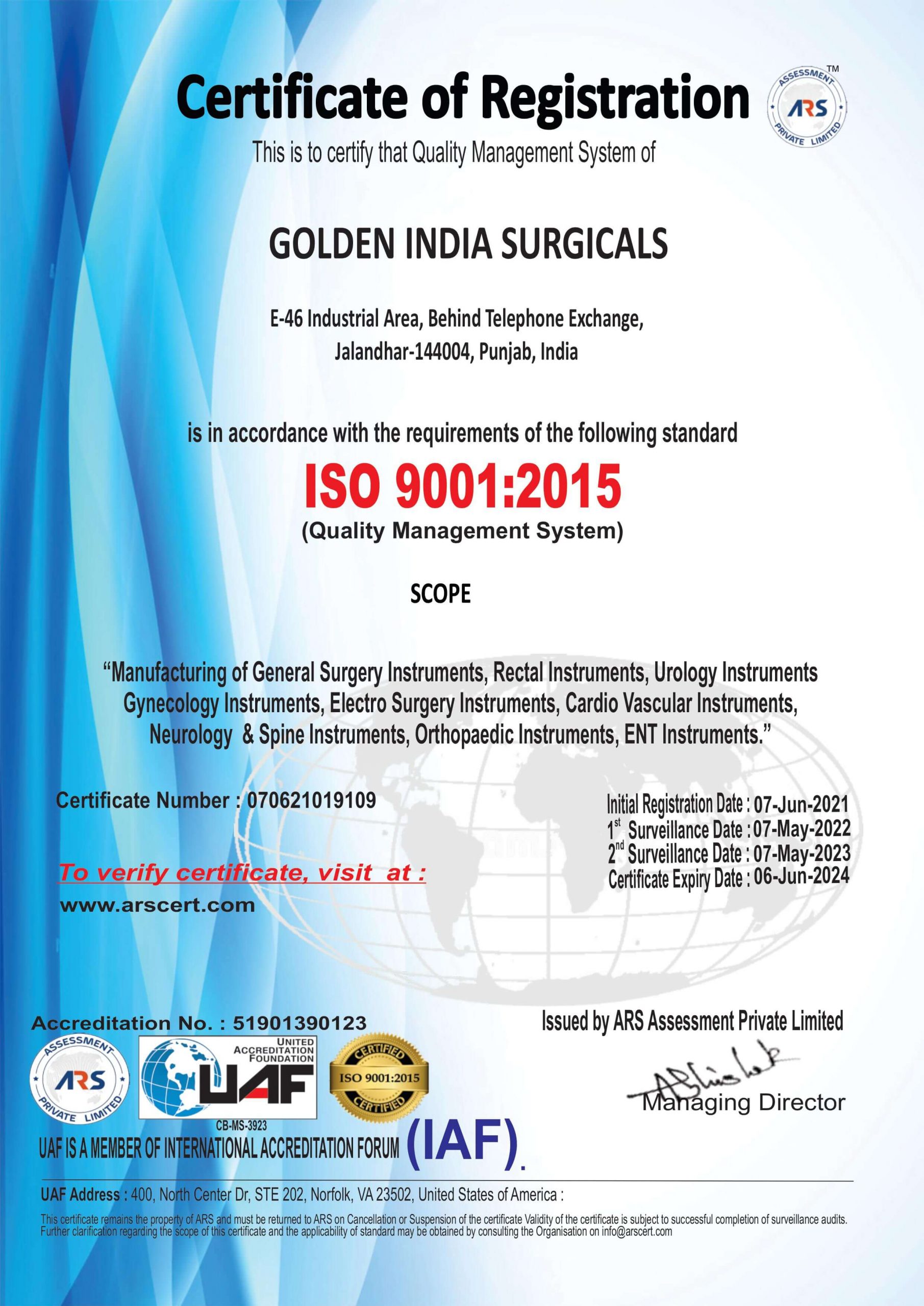 GOLDEN INDIA SURGICALS (ISO 9001:2015)